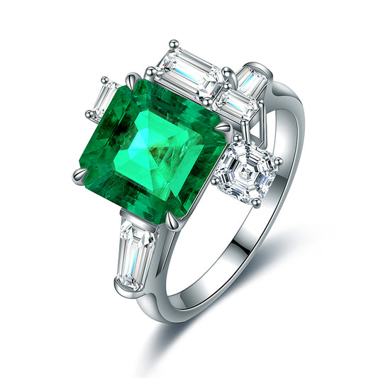 2.6 CTW Asscher Lab Grown Emerald S925 Ring plated