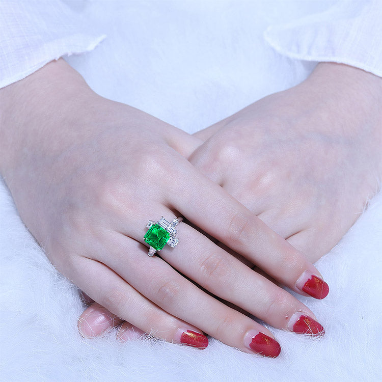 2.6 CTW Asscher Lab Grown Emerald S925 Ring plated