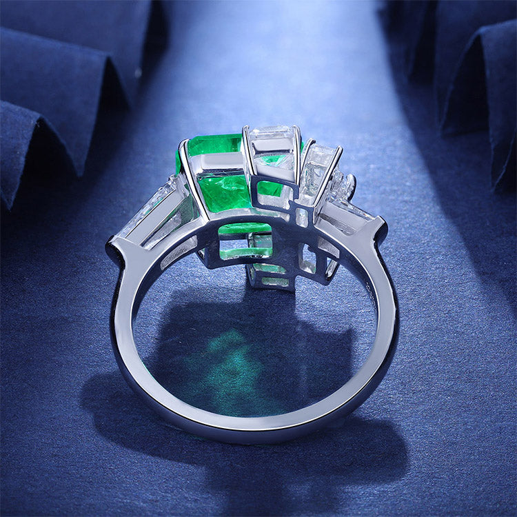 2.6 CTW Asscher Lab Grown Emerald S925 Ring plated