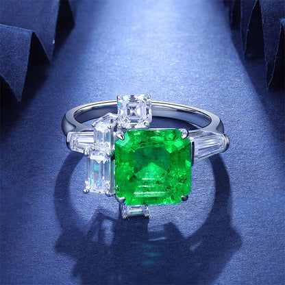 2.6 CTW Asscher Lab Grown Emerald S925 Ring plated