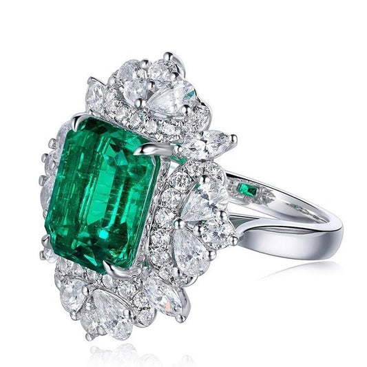 3.18 CTW Victorian Lab Grown Emerald 18K Gold Ring plated