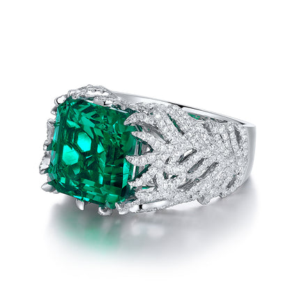 8.5 CTW Asscher Lab Grown Emerald 18K Gold Ring plated