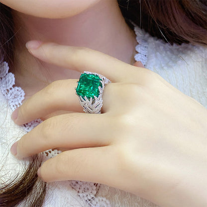 8.5 CTW Asscher Lab Grown Emerald 18K Gold Ring plated